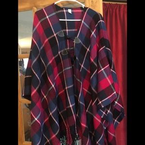 Plaid Ruana purple, pink , navy blue